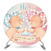 Lofaris He Or She Bear Baby Shower Round Backdrop Cover